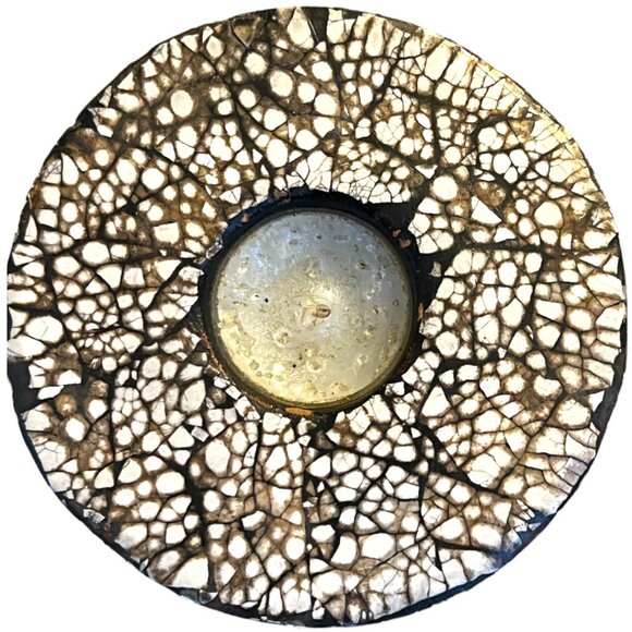 Heavy Ceramic Tealight Candle Holder Inlaid Eggshell Bohemian Boho 5" x 2.5 tall - Picture 4 of 10